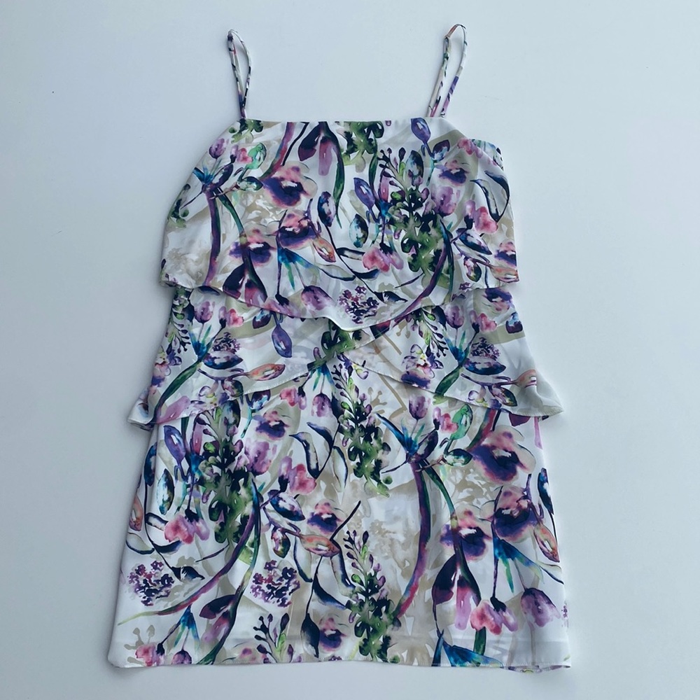 AMANDA UPRICHARD Floral Watercolor Layered Mini Dress Medium